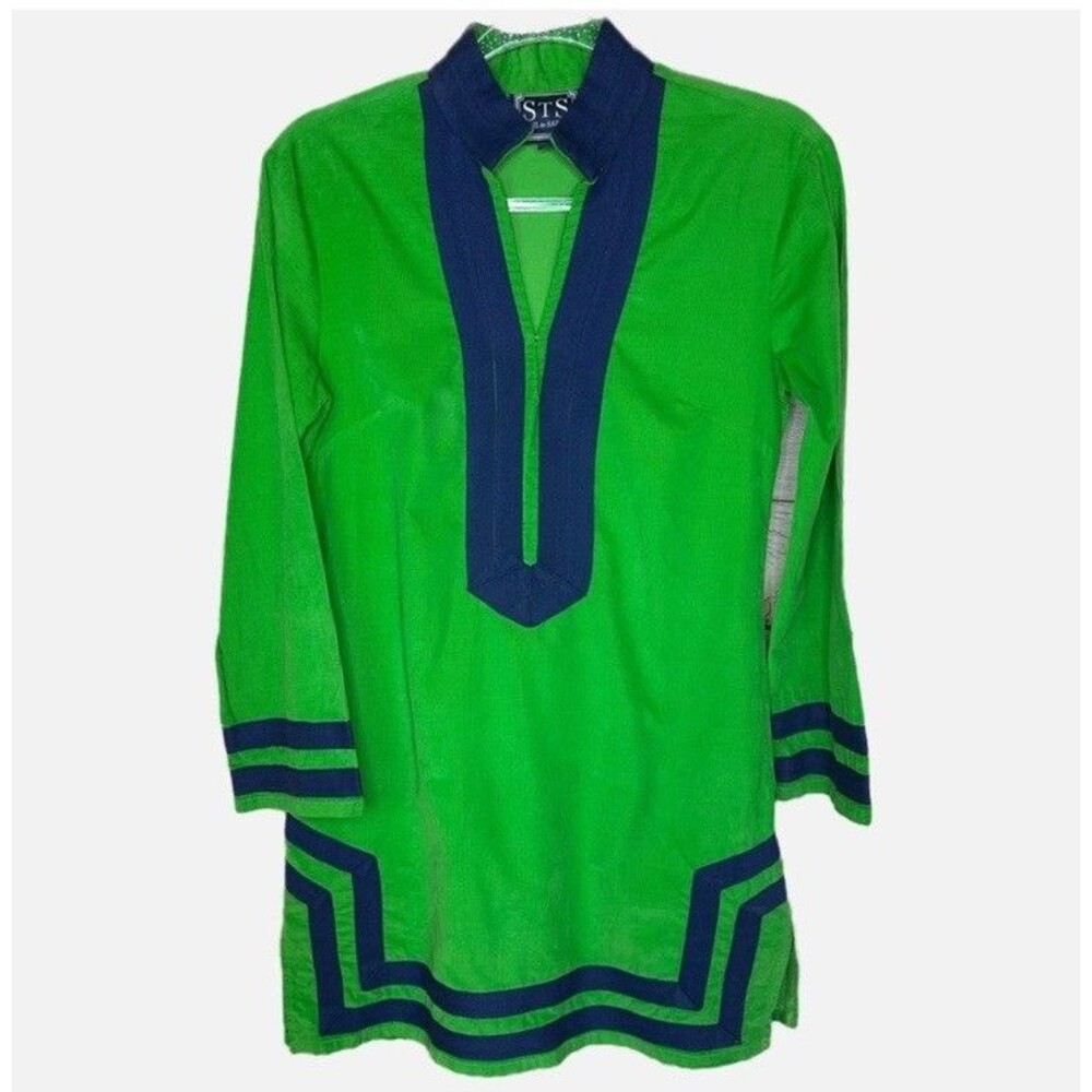 Sail to Sable Corduroy Tunic - GREEN & NAVY Preppy, Yacht wear,Coastal Grammy XS